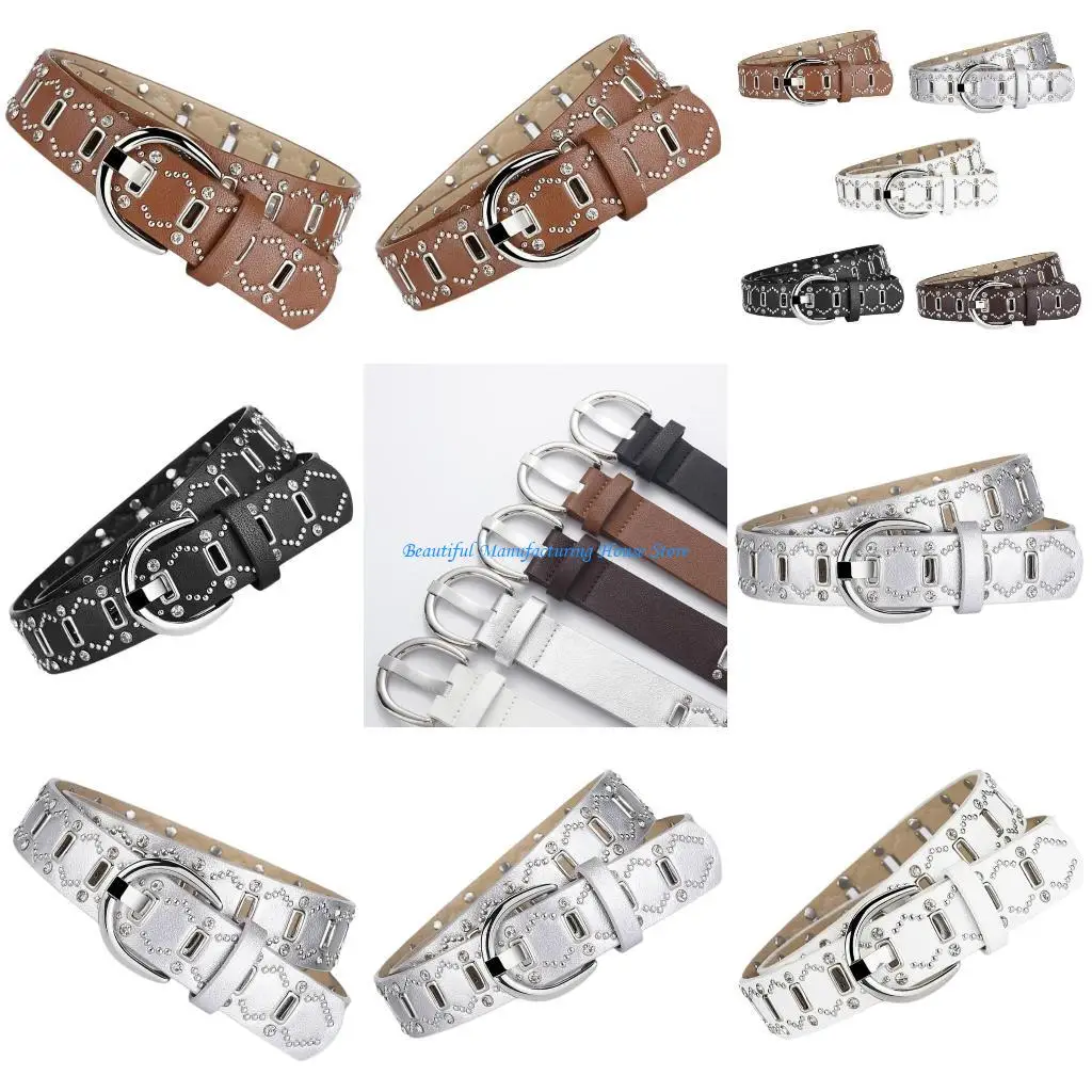 

E56A Декоративный пояс с заклепками Ремень из искусственной кожи Ремень для брюк Ремень с металлической пряжкой