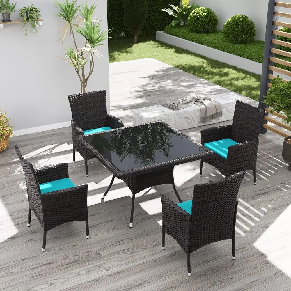 

4-местный комплект садовой мебели из ротанга с подушками и квадратным столом, синий