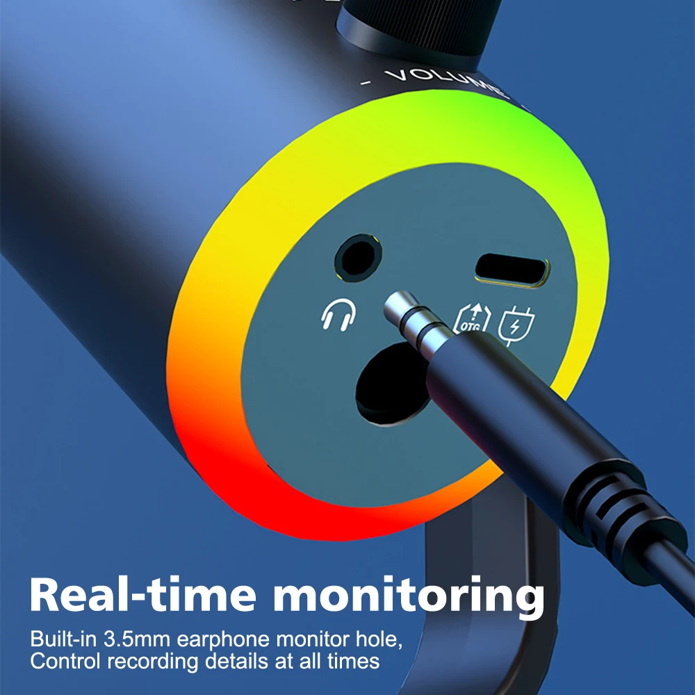 USB Type-C Condenser Microphone with RGB Atmosphere Light Support 3.5MM Headset Connection for Game Audio Streaming Broadcast