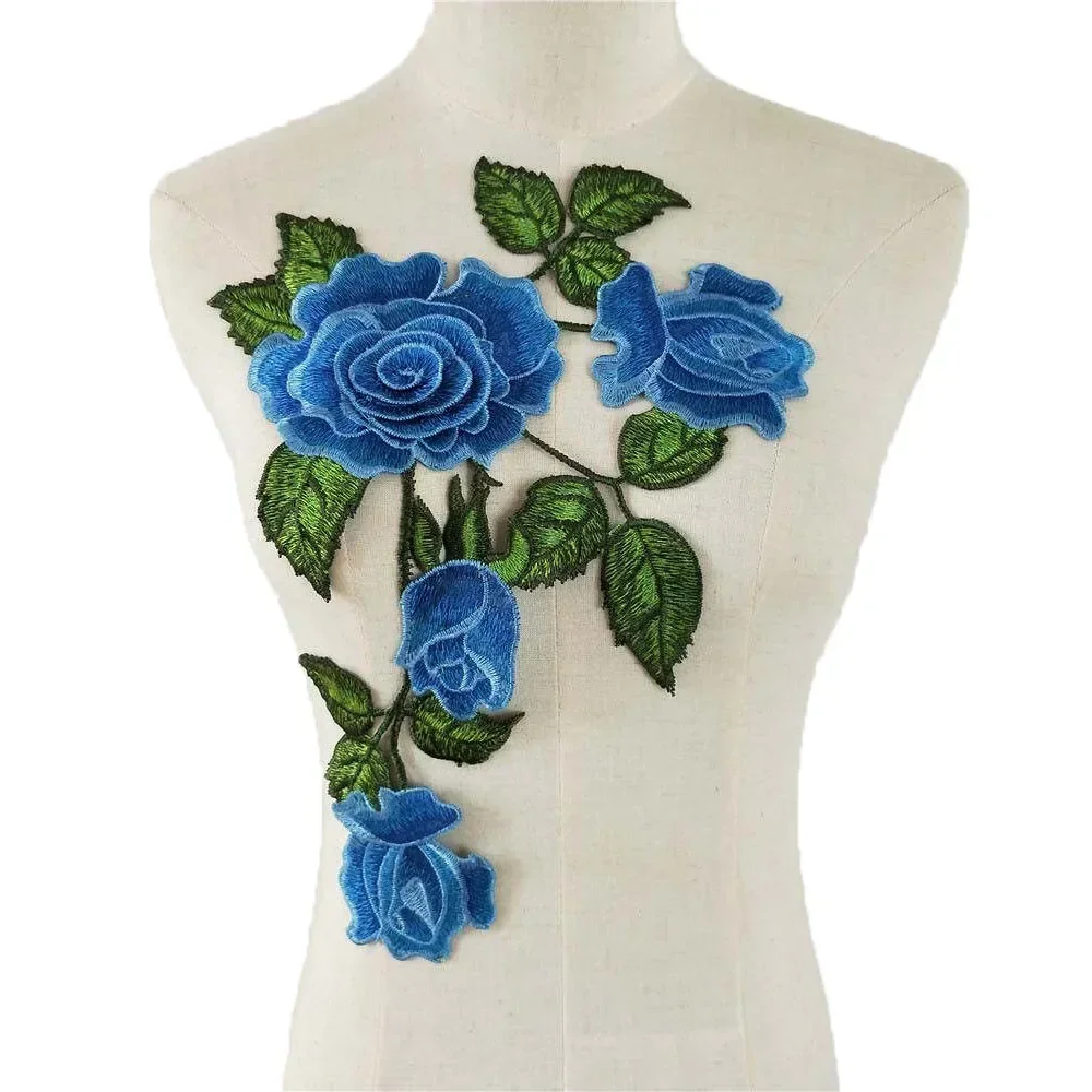 Rose flower embroidery clothing fake collar sewing chest applique fabric DIY craft supplies accessories 1 piece for sale