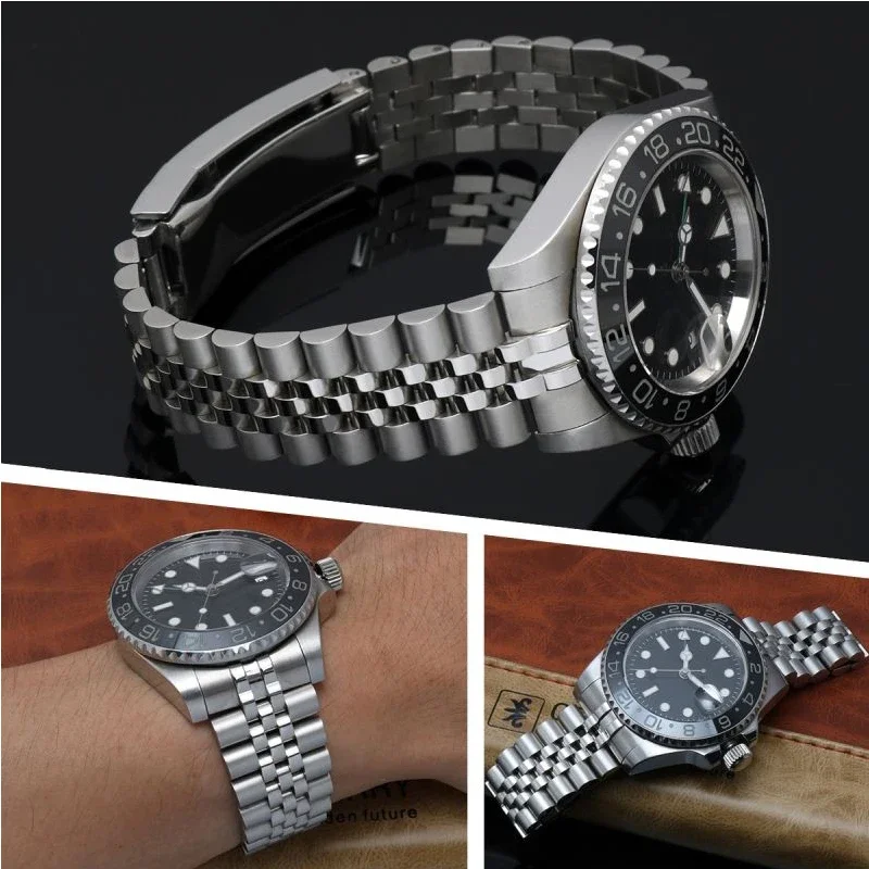 Solid steel band For Rolex Greenwich 126710BLRO GMT watchband refined steel chain 20mm Men's waterproof wrist