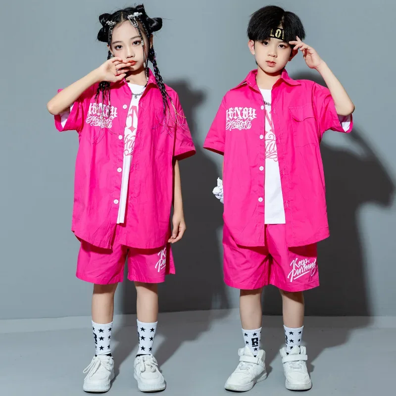 Vêtements Hip Hop pour enfants, chemise ample imprimée Rose, haut décontracté, short d'été pour filles et garçons, Costume de danse Jazz, ensemble de vêtements