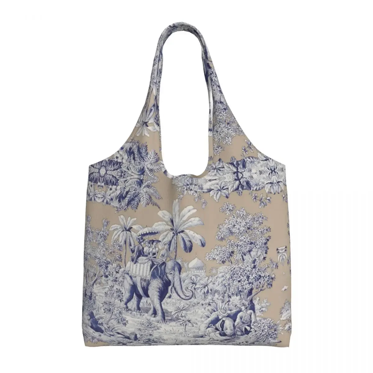 

Navy Blue Toile De Jouy French Motif Pattern Groceries Shopping Tote Bags Women Canvas Shoulder Shopper Bag Capacity Handbags