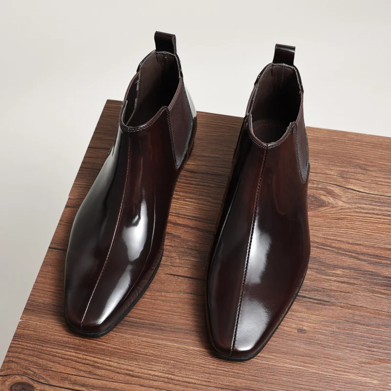2024 جديد النمط البريطاني ساحة تو عالية أعلى لامعة الرجال الأحذية الأعمال أحذية من الجلد عارضة