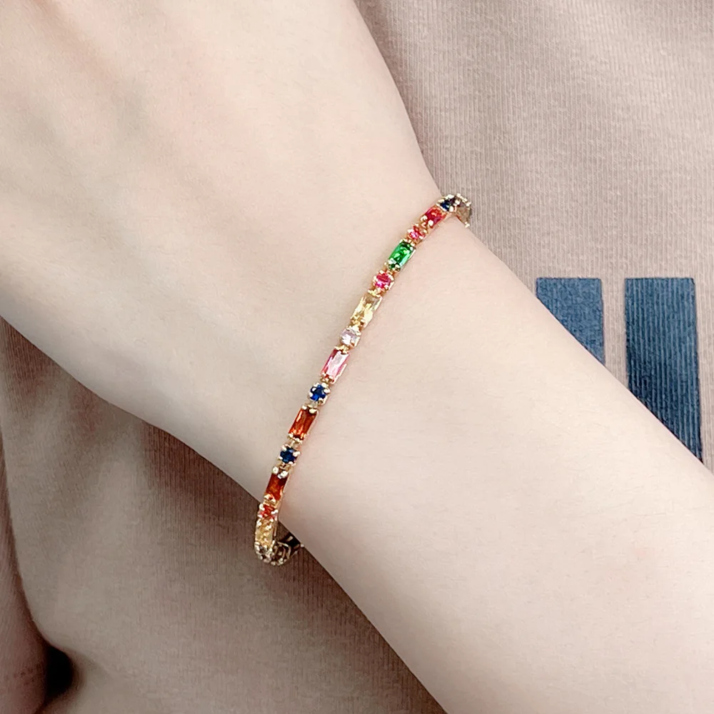 New Arrival 18K Gold Plated Rainbow Zircon Bracelet for Women Girl Accessories Fashion Jewelry AAA Crystal Party Gift