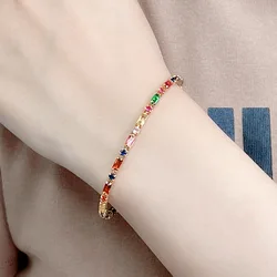 New Arrival 18K Gold Plated Rainbow Zircon Bracelet for Women Girl Accessories Fashion Jewelry AAA Crystal Party Gift