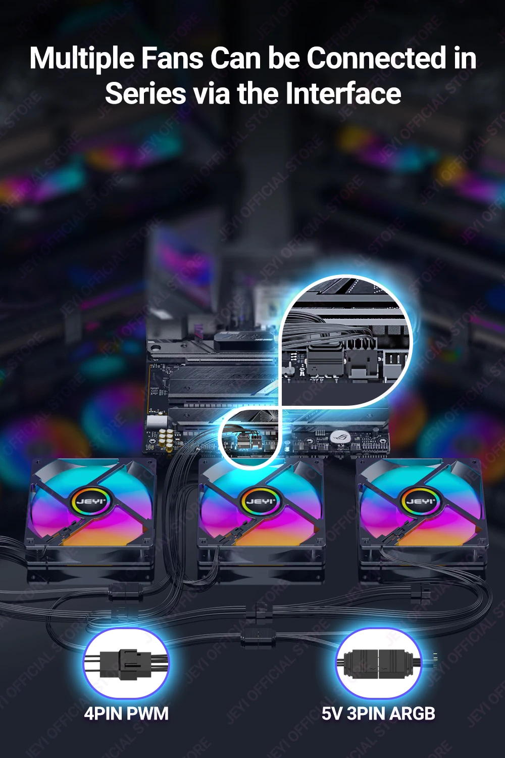 JEYI 120 mm PC-ARGB-Lüfter AURA SYNC RGB-Computerlüfter Ultra Silent Heatsink Ventilador mit 4PIN PWM und 5V 3PIN ARGB-Anschluss – Detail 4