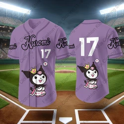 MINISO 2024 New Baseball Jersey Cute Kuromi Printed Kids Adults Fashion Cartoon Buttons Baseball Uniform Kids Tops Clothing