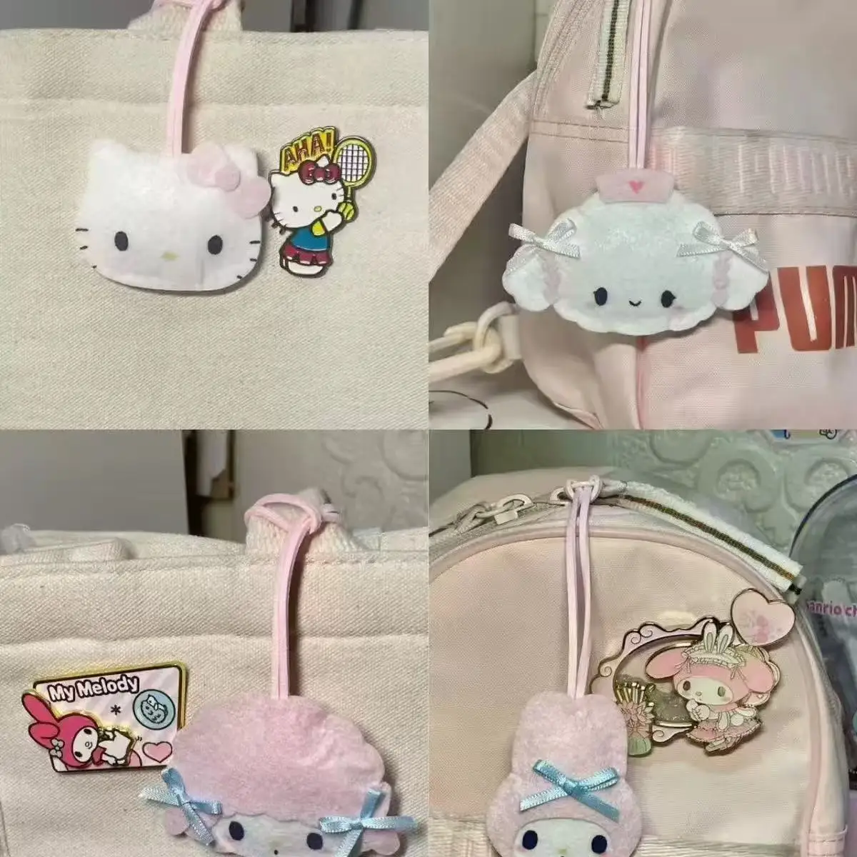 사랑스럽고 귀여운 소녀 백팩 참, 학교 가방 펜던트 액세서리, 예쁜 마이 멜로디 핑크 작은 양 & 헬로 키티 키체인