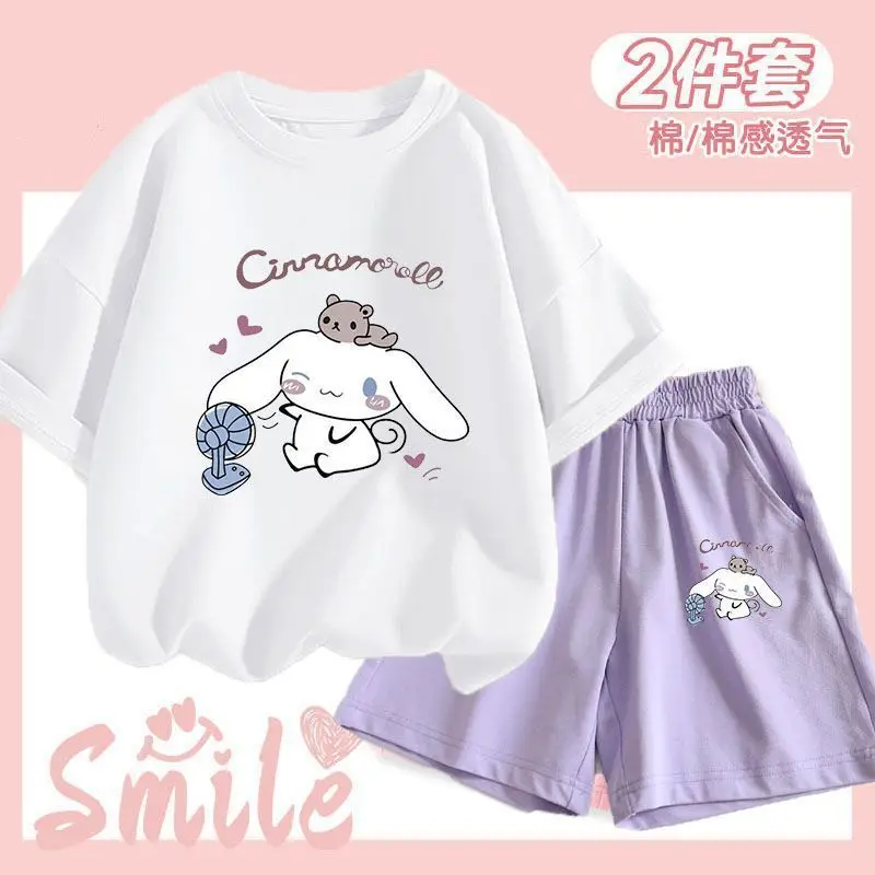 

Cinnamoroll T-shirt Set Sanrio Children's Short-sleeved New Summer Y2K Clothes Girly Heart Soft Clothes Kawaii Birthday Gift