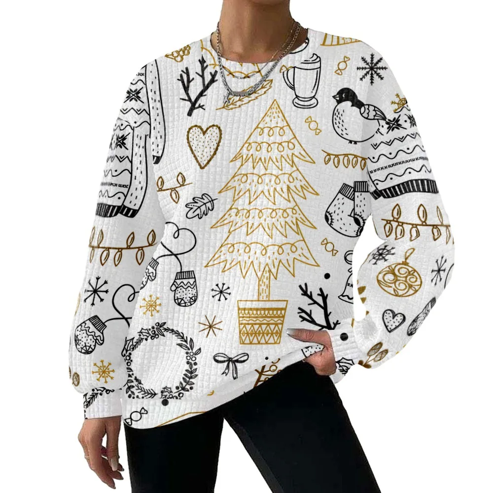 Christmas Sweatshirts Women Oversized Vacation Shirt Xmas Pullover Tops Retro Jingling Bell Print Unisex Tracksuit Streetwear