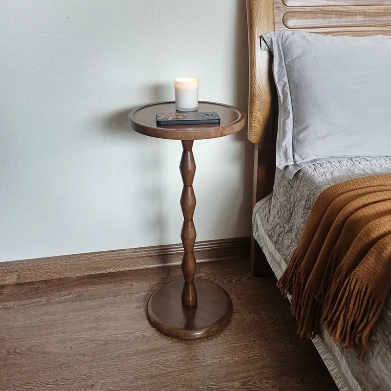 Medieval Small Coffee Table Corner Table Solid Wood Small Round Table Retro Mini Bedside Table Creative Storage Flower Rack