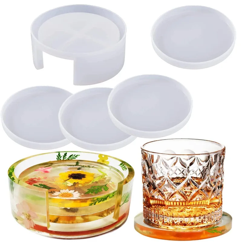 Posavasos de resina de silicona, caja de almacenamiento de posavasos, octagonal cuadrado redondo, manualidades, tapetes para tazas, molde para hacer
