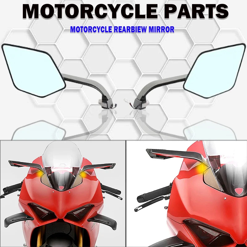 

New Motorcycle Rearview Fit For Ducati Panigale V2 PANIGALE V4 2018-2024 Rear View Side Mirrors With LED Turn Signal Light V2 V4