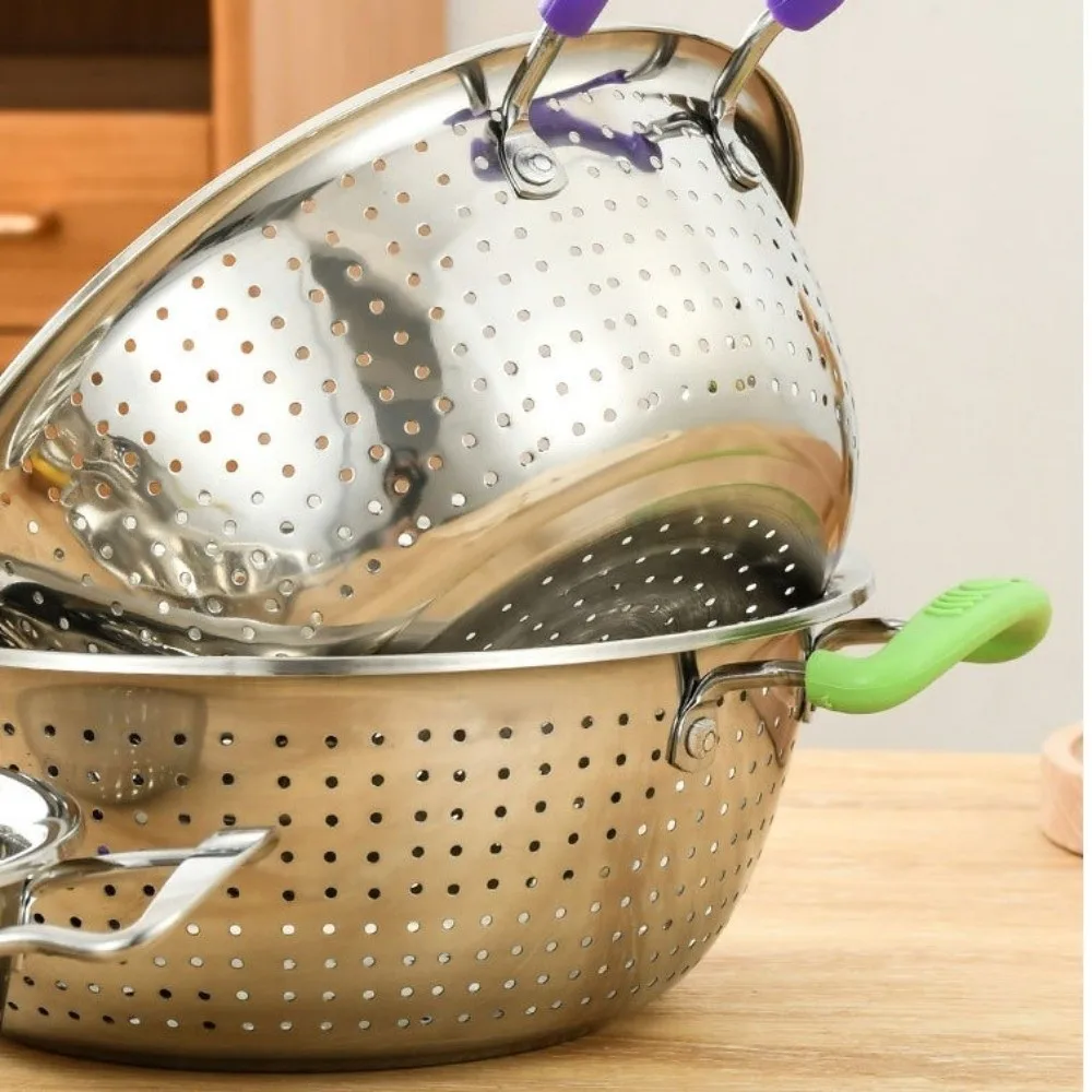 Durable Fine Mesh Kitchen Strainer Basket with Handle Quick Drain Drain Basket Stainless Steel Colander Kitchen Supply - view 5