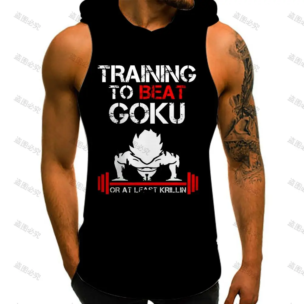 Anime Vest With Hood Gym Clothing Men Dragon Ball Z Summer High Street Bodybuilding New Harajuku Style Men Tank Top Streetwear