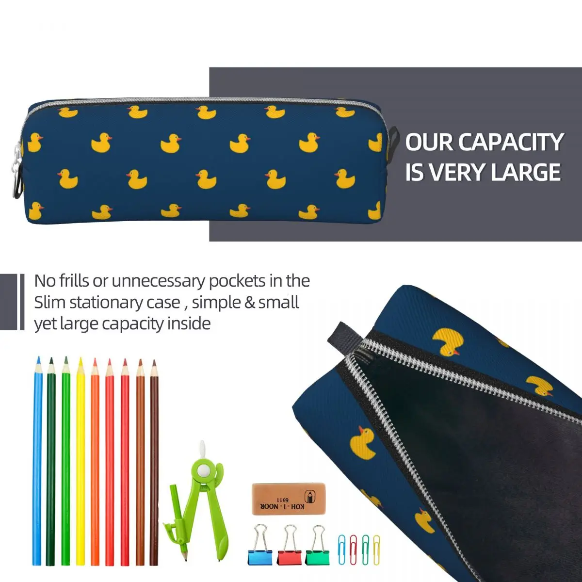 Imagem -06 - Adorável Pato Padrão Lápis Cases Animal Lápis Caneta para Meninas e Meninos Grandes Bolsas de Armazenamento Papelaria Cosmética Escolar Adorável