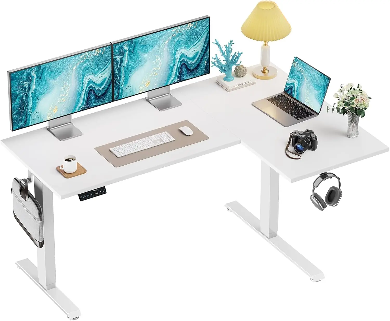 

HUANUO L-Shaped Standing Desk, 63 x 40 inch Dual Motor Corner Standing Desk, Electric Height Adjustable Computer Desk