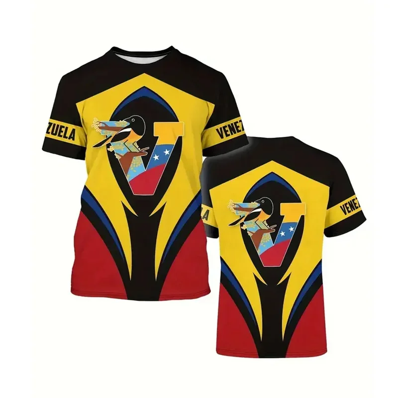 فنزويلا نمط ثلاثية الأبعاد مطبوعة تي شيرت للرجال الجولة الرقبة قصيرة الأكمام المتضخم تي شيرت عادية موضة الصيف اليومية تي شيرت #6