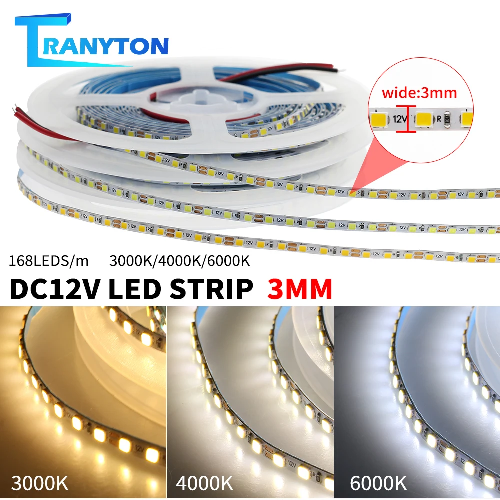 

3mm COB LED Strip SMD2025 168Leds Flexible Light Warm Natural Cold White 3000K 4000K 6000K DC12V Tape