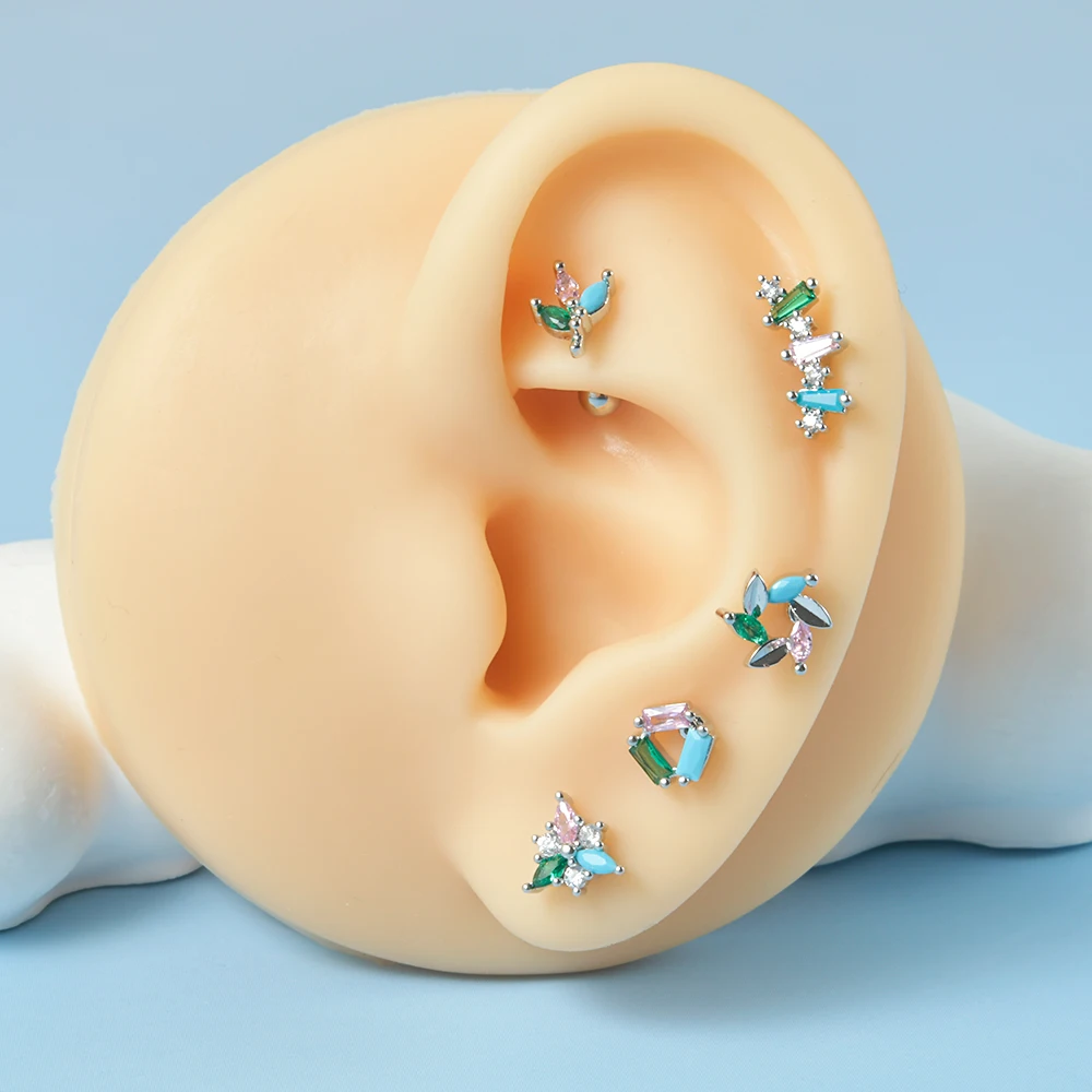 1PC Surgical Steel Blue Turquoise Marquise Cz Ear Cartilage Tragus Helix For Women Earring Daith Lobe Screw Piercing Jewelry