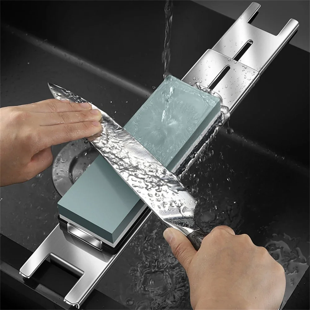 

Stainless Steel Sink Sharpening Stone Holder Adjustable Length Whetstone Non-slip Base Kitchen Tool Metal Grindstone Accessories