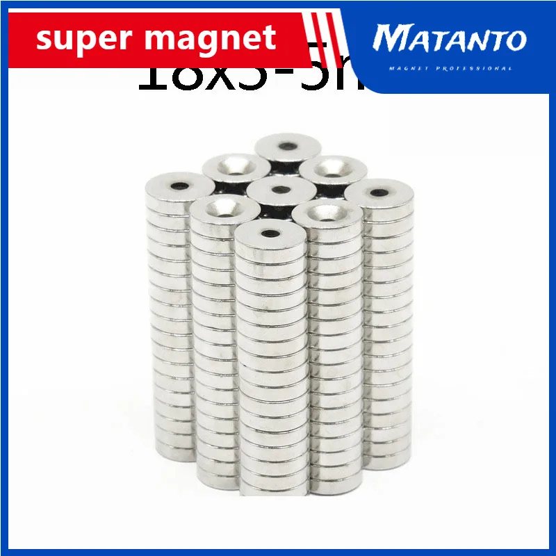 

5~300PCS 18x3-5mm N35 Permanent NdFeB Strong Magnets 18x3 mm Hole 5mm Round Countersunk Neodymium Magnetic Magnet 18x3-5mm18*3-5