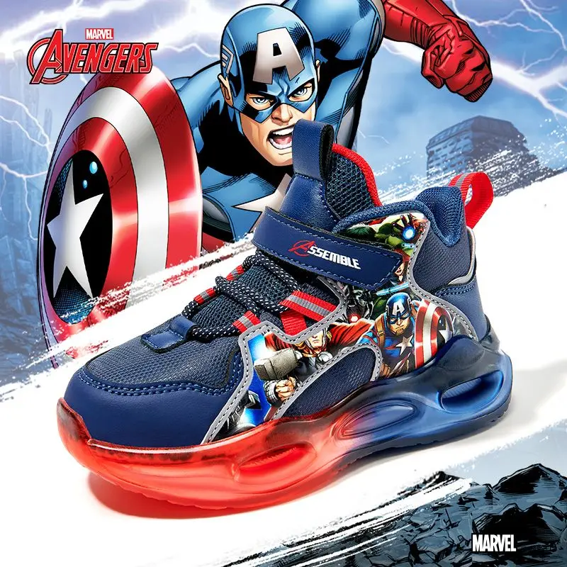 Marvel Captain America Boys' Spring and Autumn Comfortable, Soft, Fashionable and Versatile Anime Casual Sports Basketball Shoes