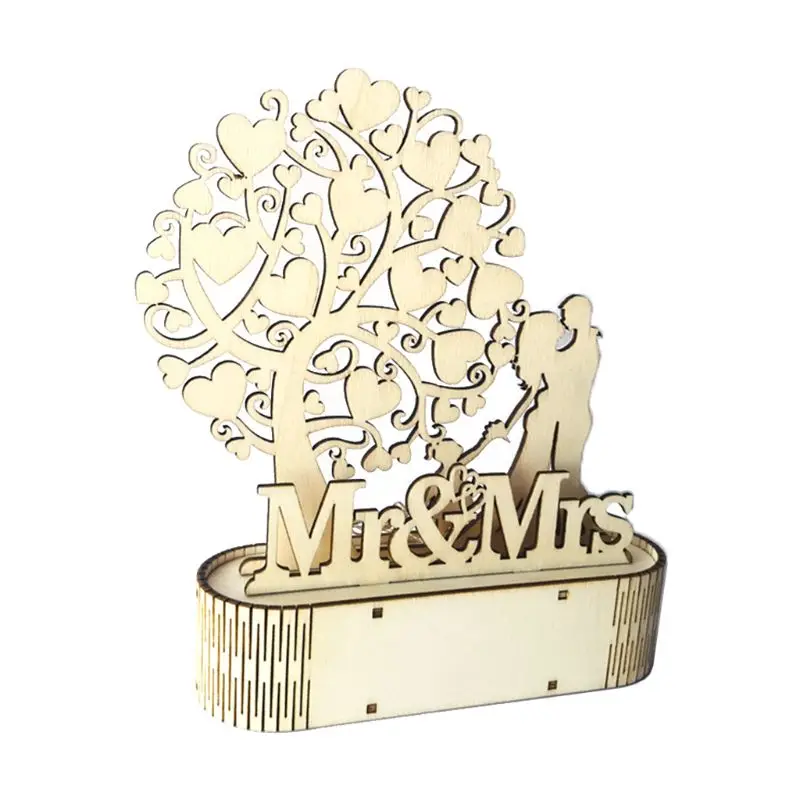 Wedding Wooden Decor Mr Mrs Love Heart Romantic Pendant LED Night Light