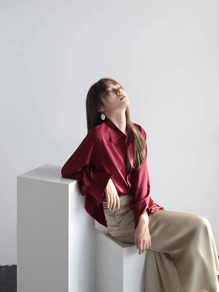 

Elegant Simple Shirt Women's Polo Collar Full Sleeve Regular Fit Chinese Fashion Casual Wear TT279