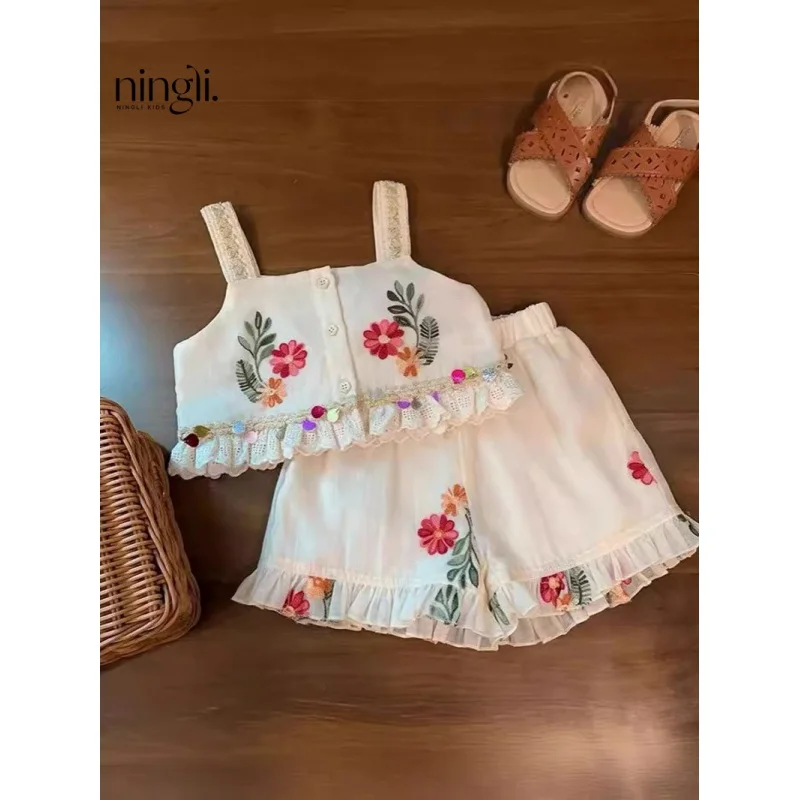 

Girls' Vest Suit2024New Summer Children's Shorts Two Pieces Fashionable Baby Girl Western Style Online Red Fashion