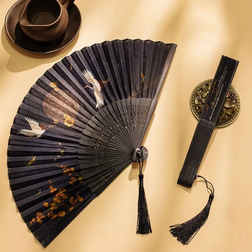 Handheld Folding Fan Beautiful Folding Summer Handheld Tassel Fan Silk Cloth With Tassel Dance