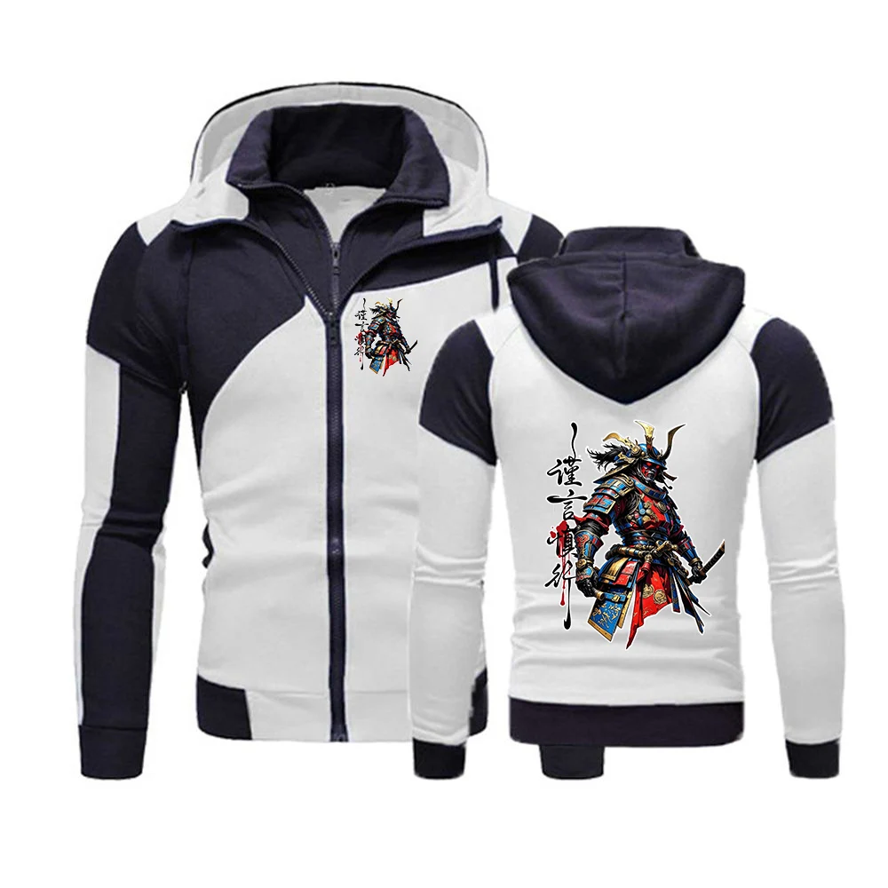 Street-style Samurai Pattern Logo Print 2026 Spring And Autumn New Men's Zipper Hooded Fitness Leisure Sweatshirt Hoodies Coat