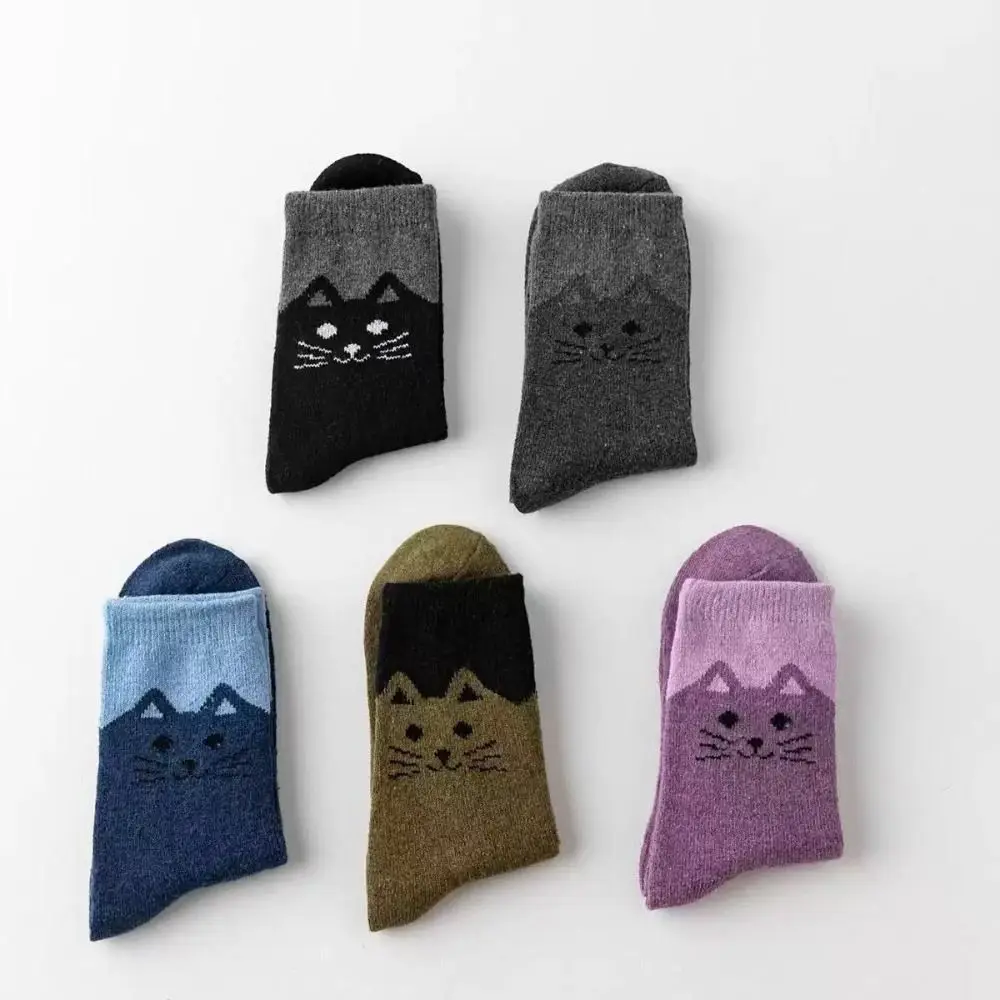5 Pairs Soft Breathable Cotton Crew Socks Elastic Cuff Wear Resistant Mid Calf Socks Skin Friendly Jacquard Animal Print Socks