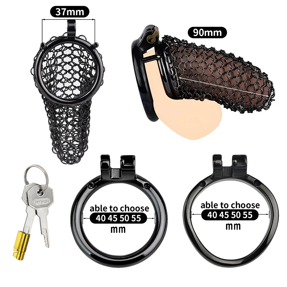 FRRK Black Shield-Maiden Chastity Cage for Male 콕링 пояс верности Mesh Stainless Steel Cock Lock Increase Air Flow Adults Sex Toy