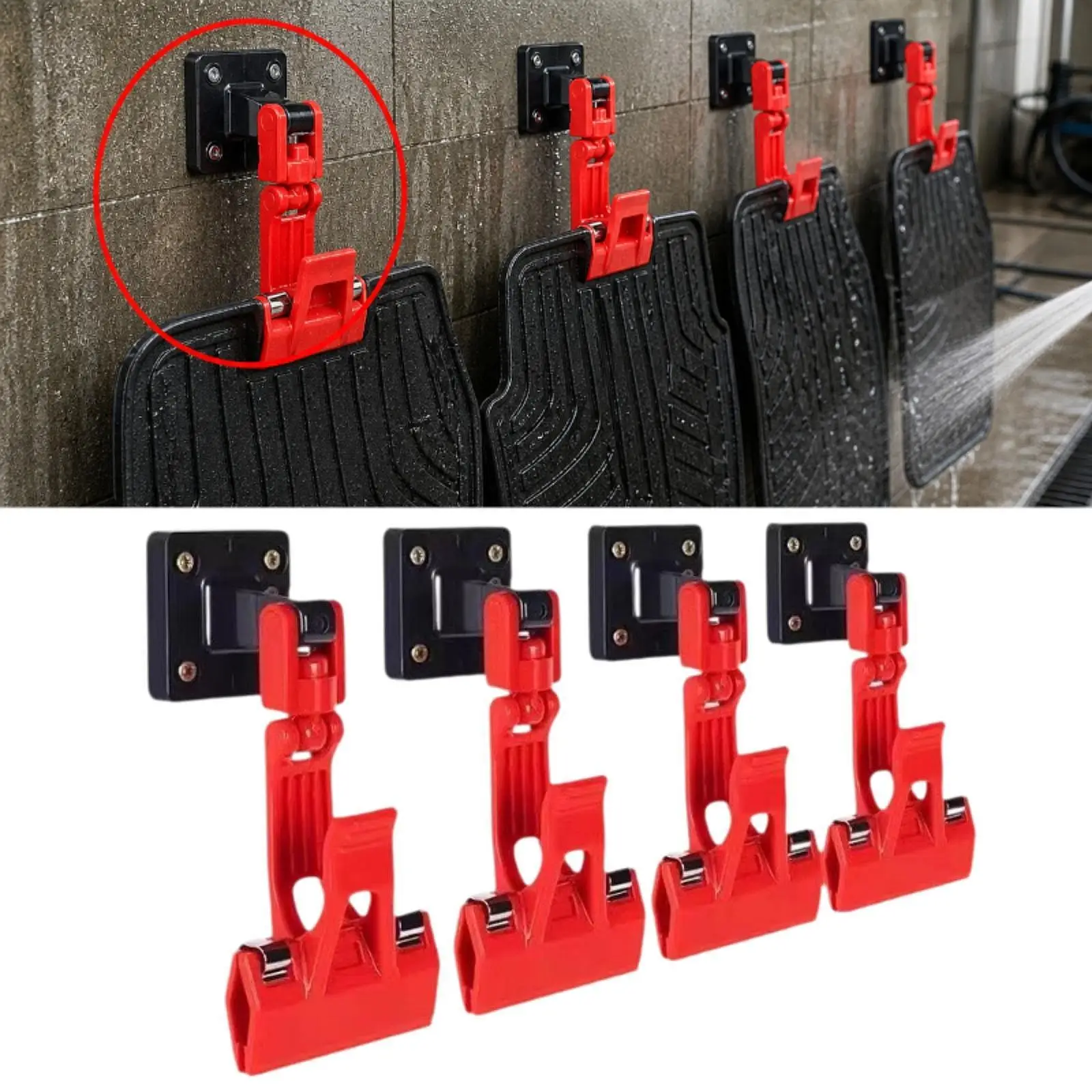 Universal Rotating Car Wash Floor Mat Hanger Strong Plastic Clamp for Car Mats and Carpet Holder view 3