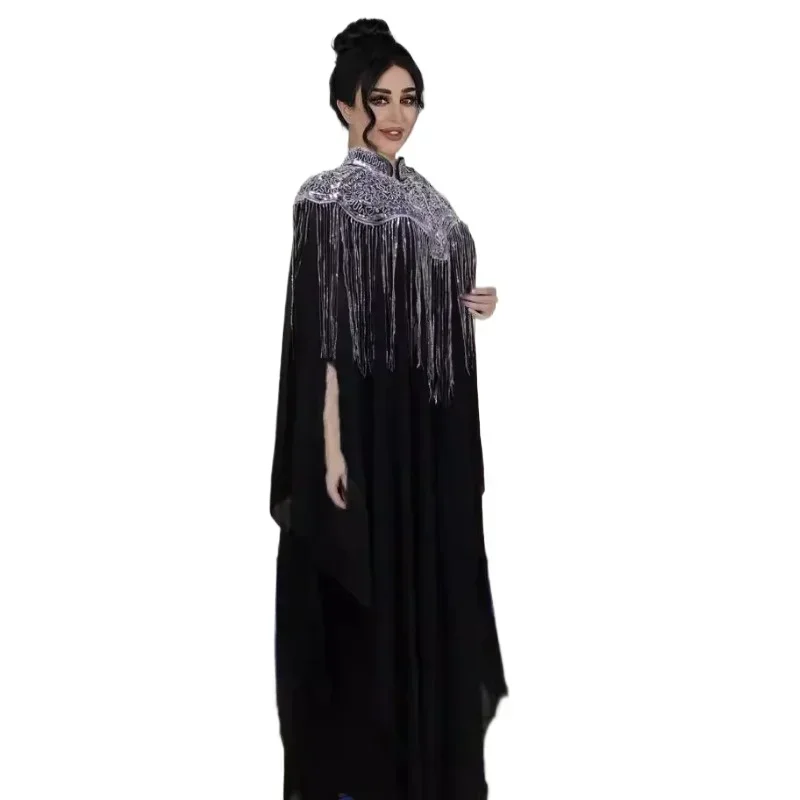 Abayas for Women Dubai 2025 Fashion Muslim Tassel Black Plus Size Long Maxi Dress Inner Clothes for Muslim Women Gowns