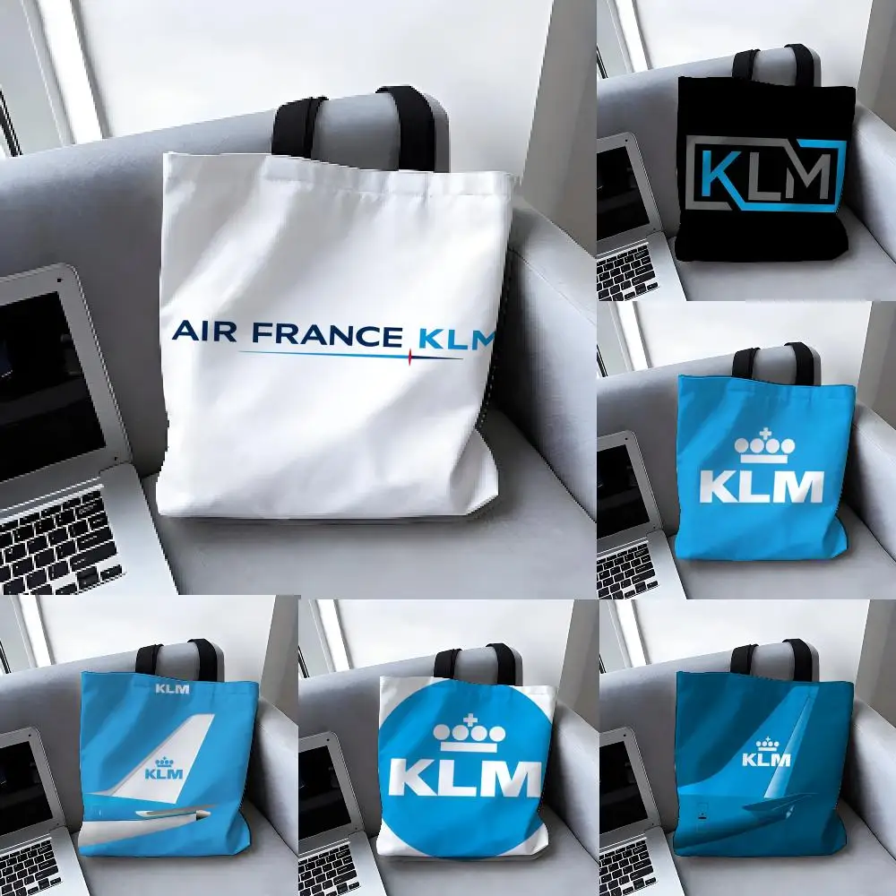 Famosa Bolsa de Lona de Gran Tamaño de la Compañía Aérea Real Holandesa K-KLM con 4 Bolsas de Almacenamiento, Bolsos de Diseño para Mujer, Bolsas de Compras para Supermercado