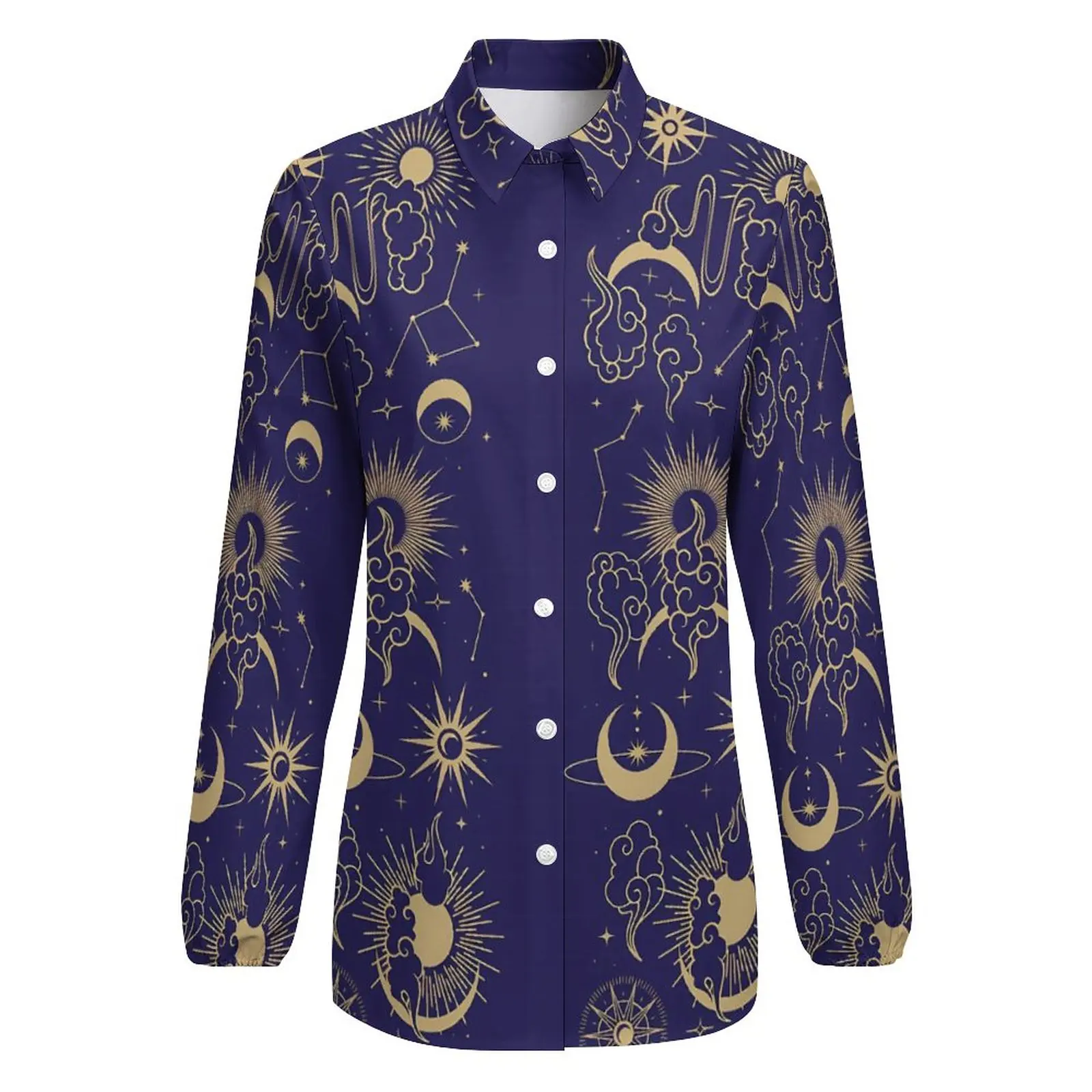 Blusa de astrología Retro para mujer, blusa estampada de Luna Celestial, camisa de estilo callejero de manga larga, Top de gran tamaño