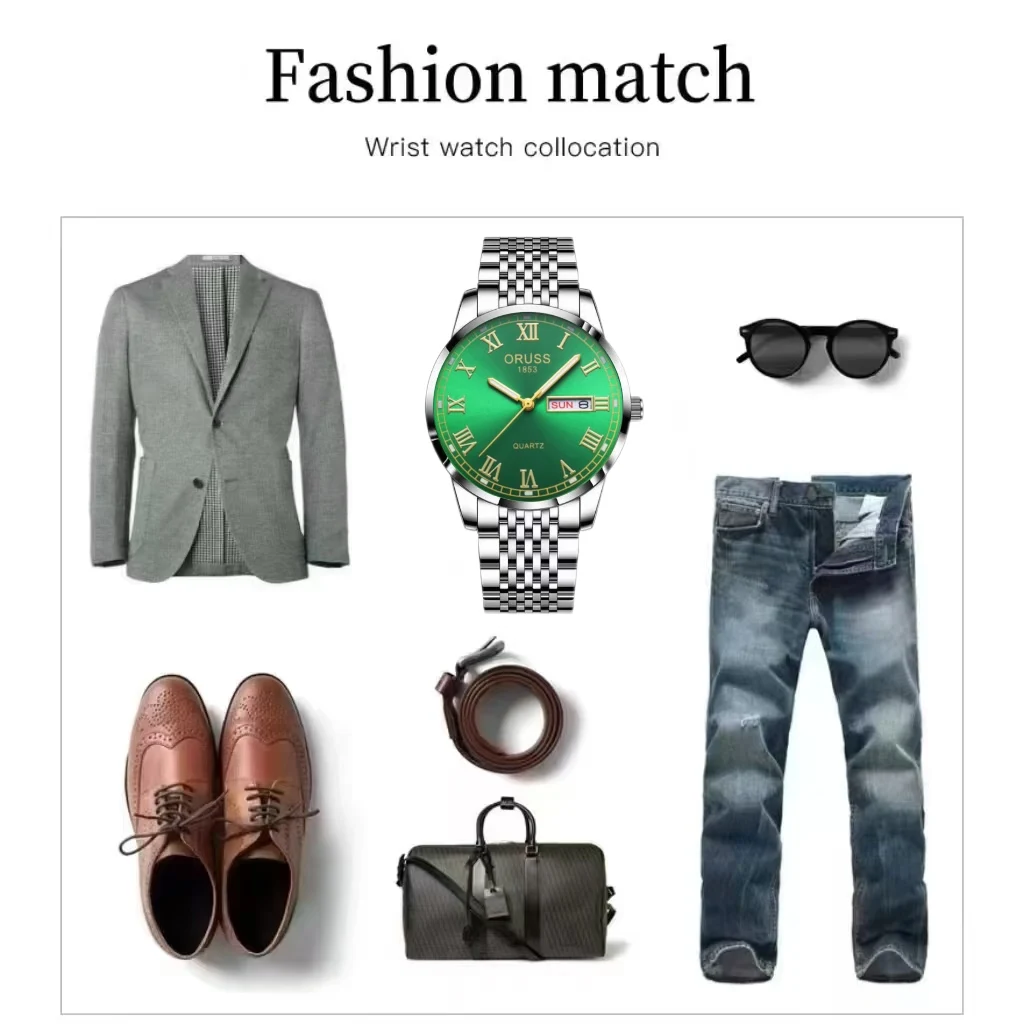 ORUSS оригинальные элитные роскошные мужские часы светящиеся часы для мужчин часы модные наручные часы из нержавеющей стали водонепроницаемые кварцевые