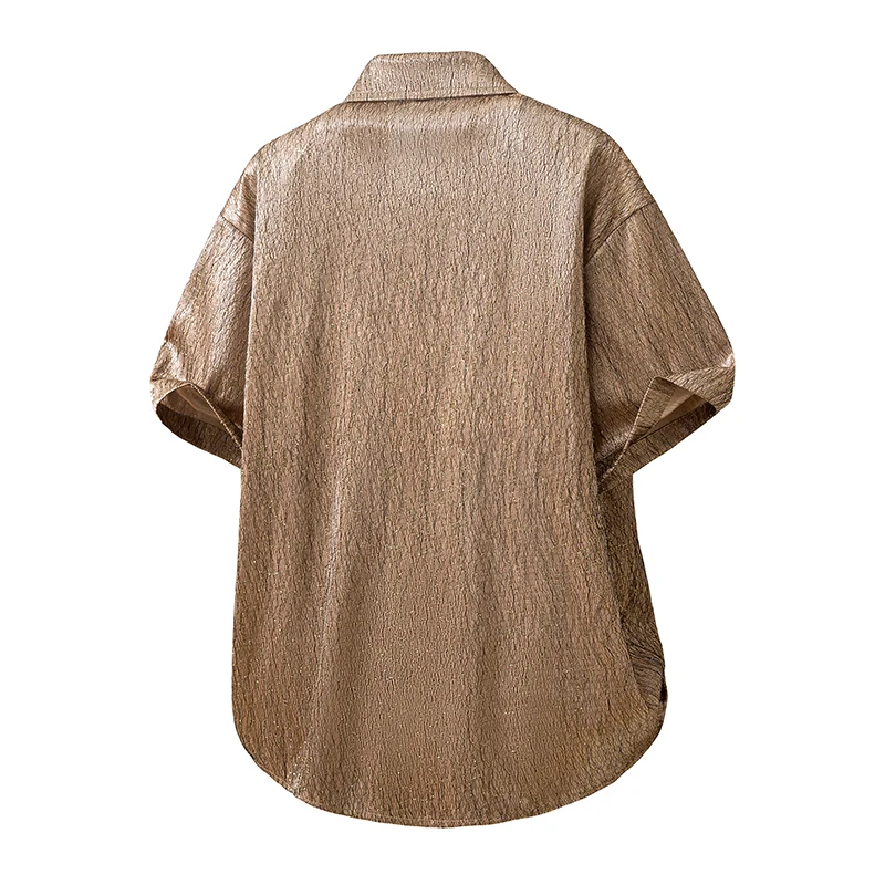 Men's Summer Party Shirt Shiny Surface Performance with Turn-down Collar Short Sleeve Tops Tees for Club Disco Stage Show Shirt