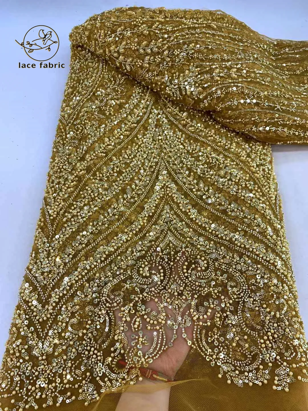 Luxury Sequins Lace Fabric 2025 High Quality French African Net Beaded Lace Fabric Nigerian Embroidery Fabric For Wedding Party