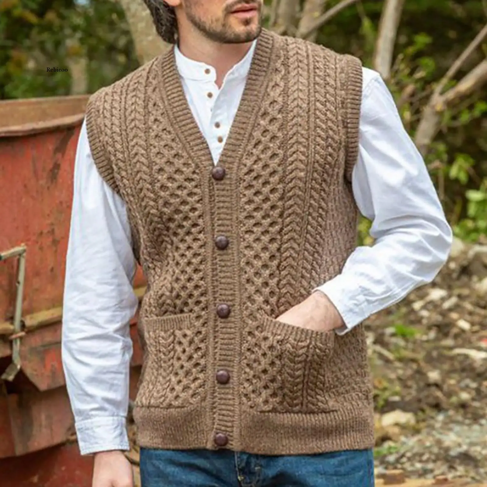 Gilet tricoté sans manches pour homme, pull tendance, Slim, business décontracté, couleur unie, en laine, collection hiver