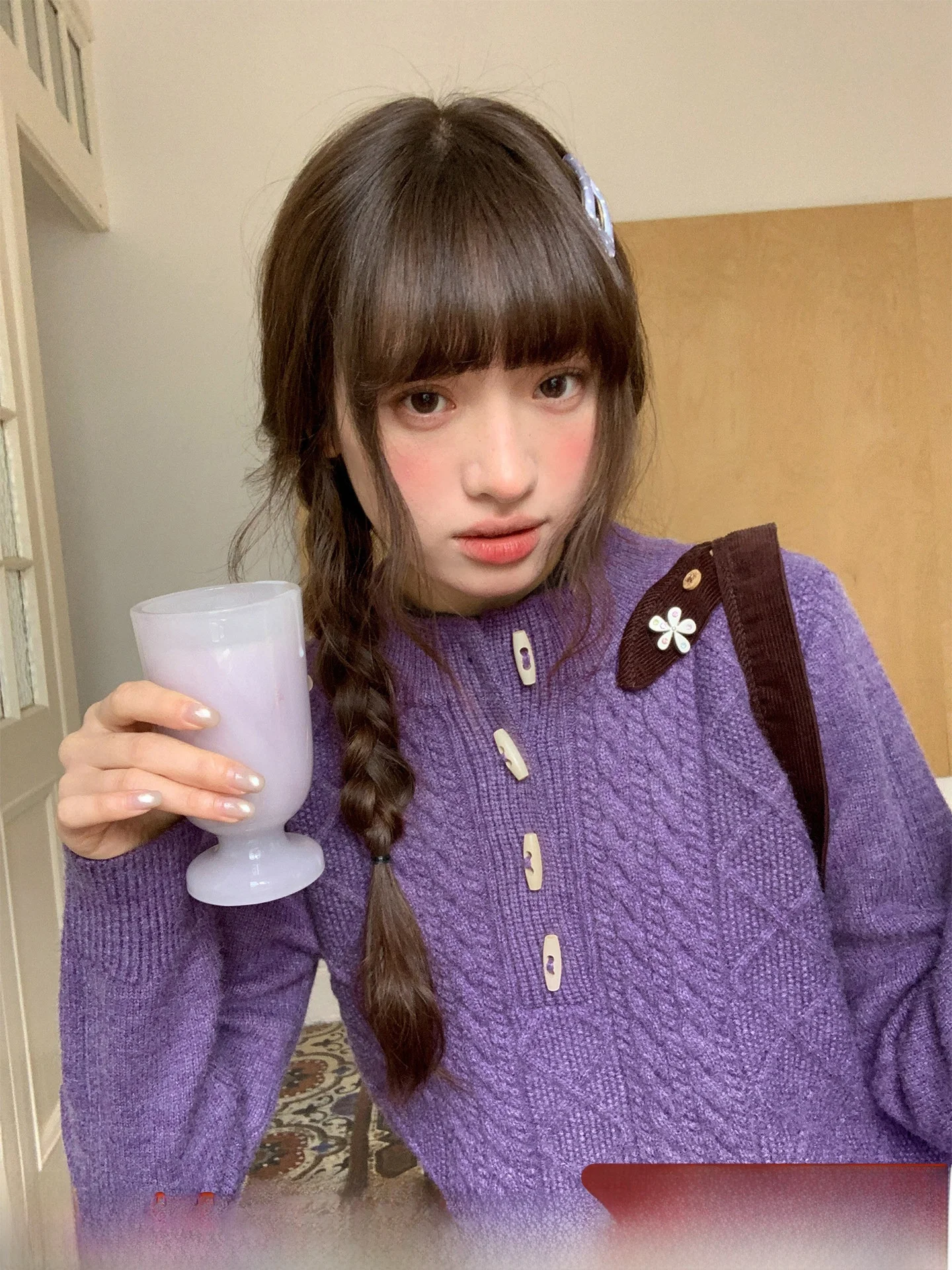 

Мягкий уютный женский вязаный свитер-пуловер с крупной вязкой и пуговицами в форме бычьего рога, осенне-зимний, в стиле кэжуал, с длинными рукавами