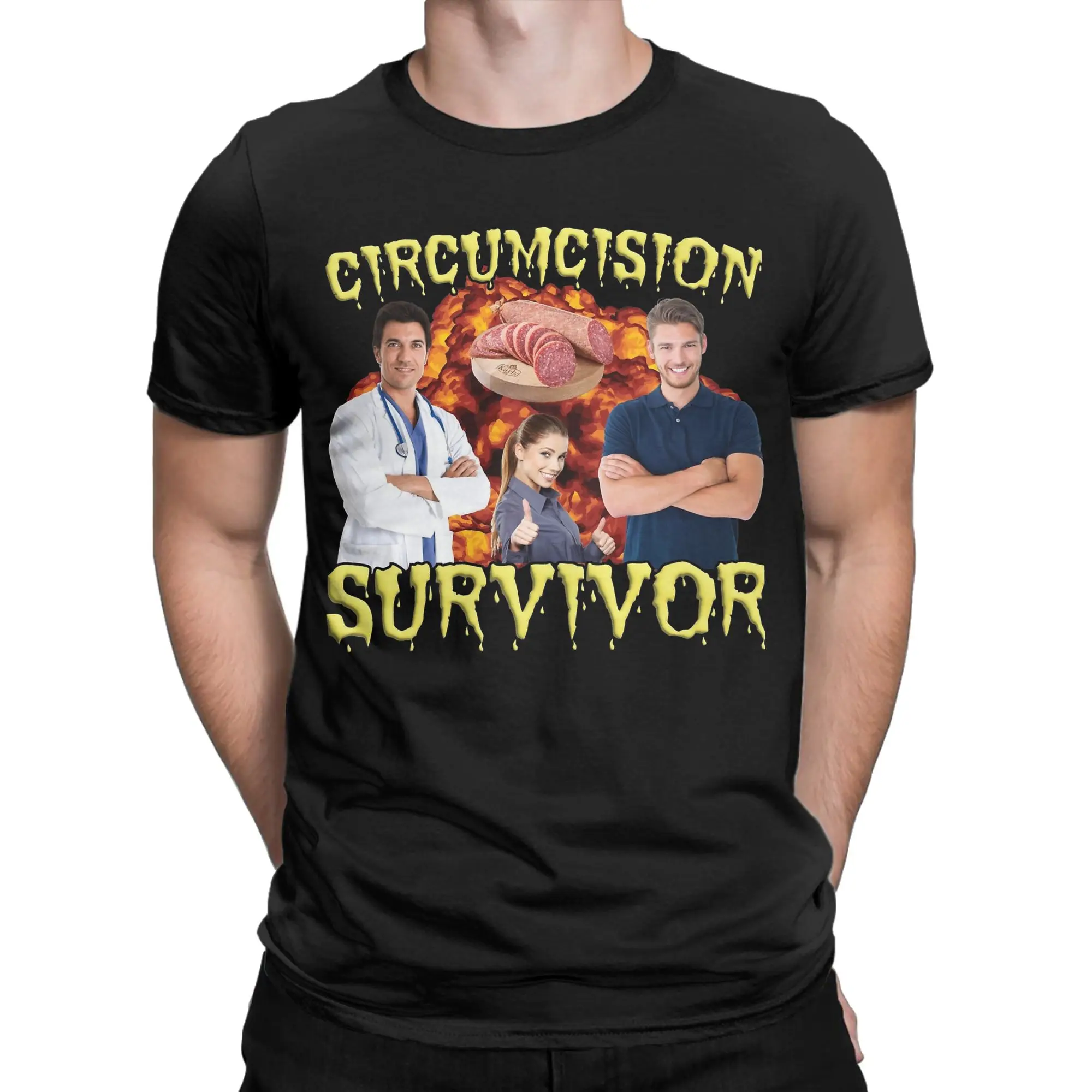 T-shirt imprimé pour hommes et femmes, humoristique, avec motif de chat, pour survivants de la circoncision, 100% coton, vêtements