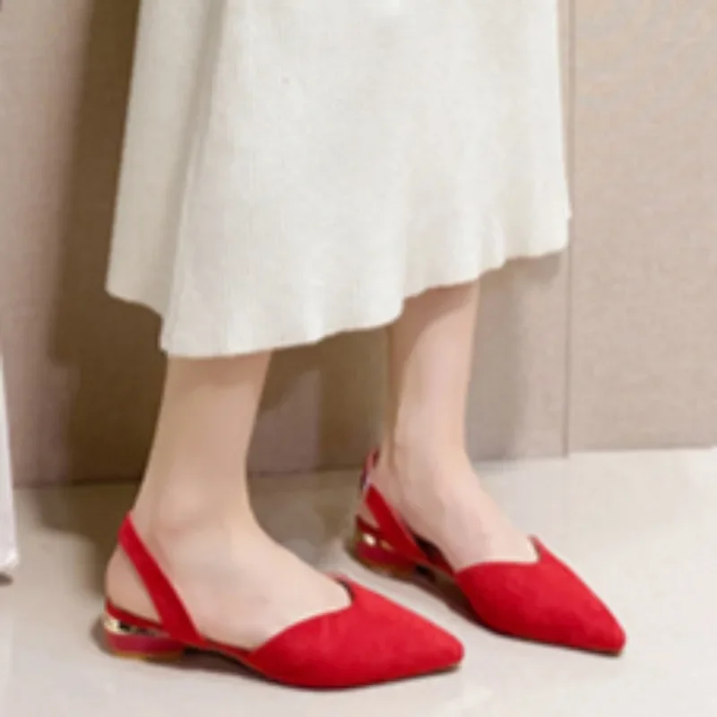 

2024 Summer New Fashion Women Sandals Suede Pointed Toe Shallow Dress Shoes for Women Casual Sandals Female Zapatos De Mujer