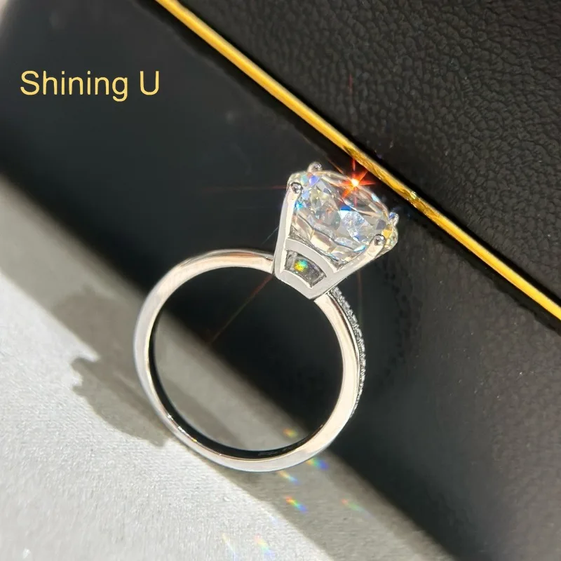 Shining U 925 Sterling Silver 4CT Round High Carbon Diamond Gems Ring for Women Engagement Wedding Fine Jewelry