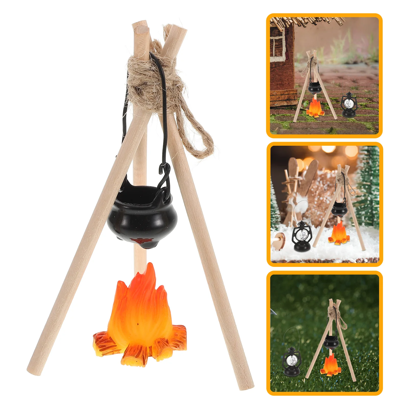 مجموعة Wild Camp إكسسوارات بيت الدمى الصغيرة خيمة نار للأطفال The Snow Fake Wood Campfire Prop Micro Scene