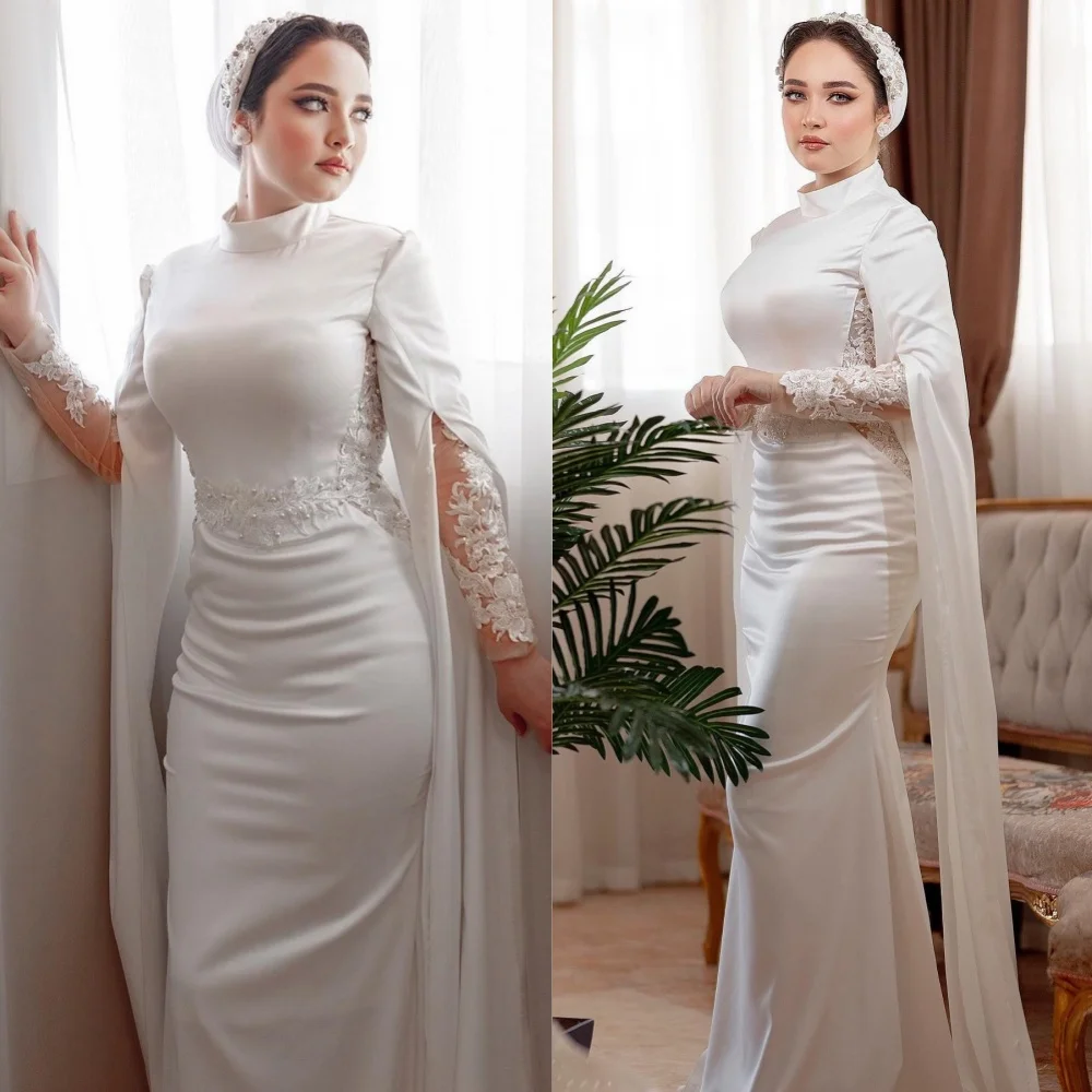

Customized Sizes Available Jersey Pearl Straight High Collar Long Dresses Bespoke Occasion Intricate Classic