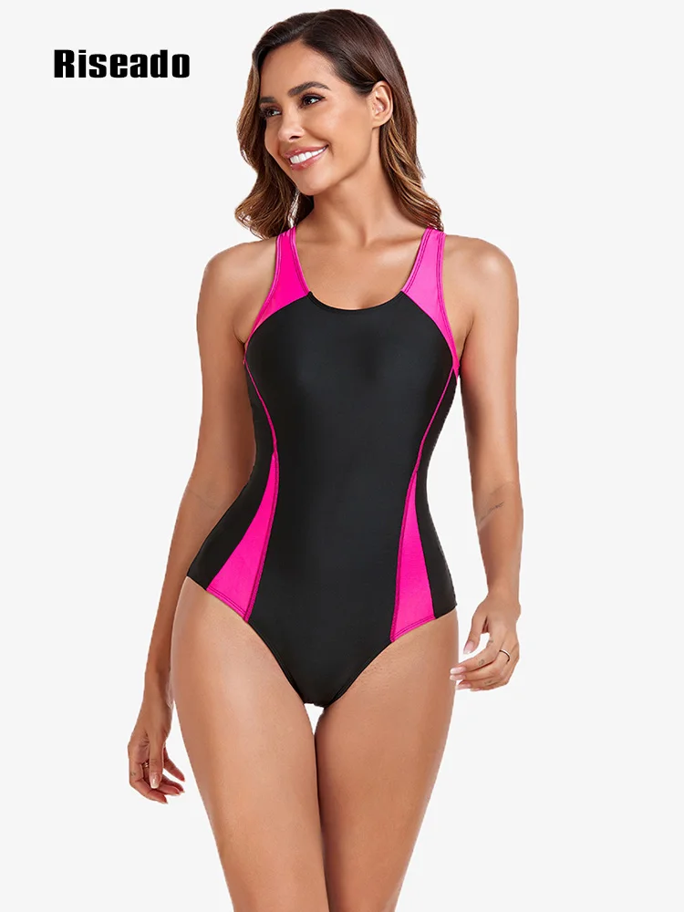 

Riseado Athletic One Piece Swimsuit Women 2024 Patchwork Swimwear Female Athletic Swimming Suit Competitive Swimwear